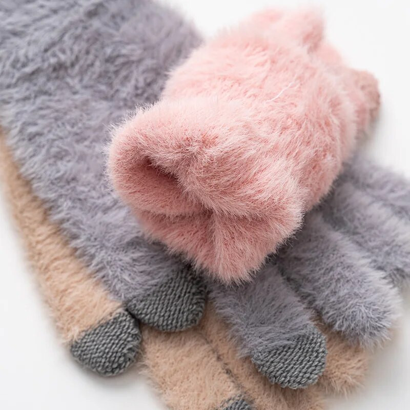 Sieviešu trikotāžas cimdi Augstas kvalitātes mīksta truša vilna uztur siltumu dūraiņi Sieviešu biezi plīša rudens cimdi sieviešu vadīšanai