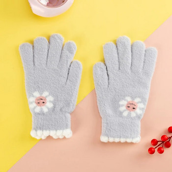 Χειμερινά πλεκτά γάντια για κορίτσια Γούνα βιζόν Χοντρή ζεστή οθόνη αφής γυναικεία γάντια ηλίανθου