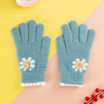 Χειμερινά πλεκτά γάντια για κορίτσια Γούνα βιζόν Χοντρή ζεστή οθόνη αφής γυναικεία γάντια ηλίανθου