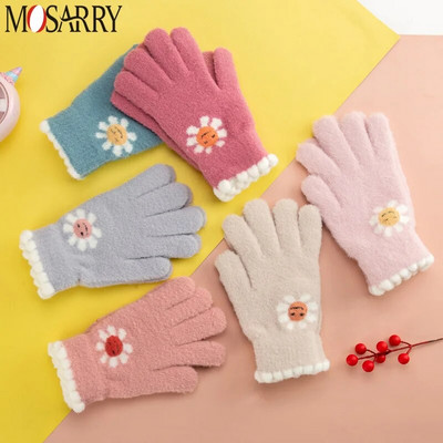 Зимни плетени ръкавици за момичета Козина от норка Дебели топли слънчогледови дамски ръкавици със сензорен екран