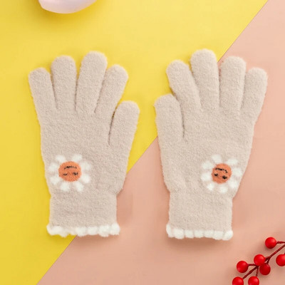 Ziemas trikotāžas meiteņu cimdi ūdeles kažokādas Biezas siltas skārienekrāna saulespuķu sieviešu cimdi