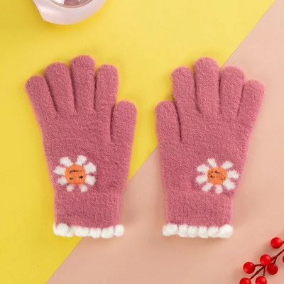 Ziemas trikotāžas meiteņu cimdi ūdeles kažokādas Biezas siltas skārienekrāna saulespuķu sieviešu cimdi