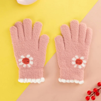 Ziemas trikotāžas meiteņu cimdi ūdeles kažokādas Biezas siltas skārienekrāna saulespuķu sieviešu cimdi