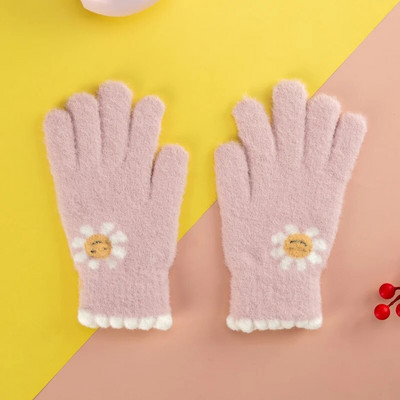 Ziemas trikotāžas meiteņu cimdi ūdeles kažokādas Biezas siltas skārienekrāna saulespuķu sieviešu cimdi