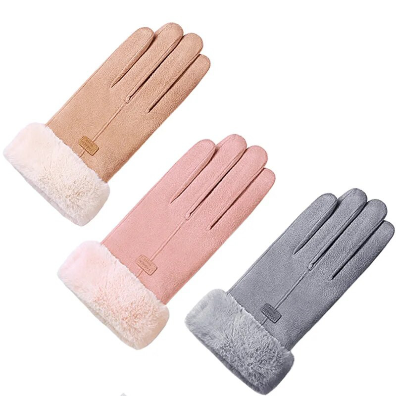 Zimske ženske rukavice s dodirnim zaslonom Ženske antilop tople plišane rukavice s unutarnjom stranom prstiju Ženske zimske elegantne mekane crne rukavice s rukavicama