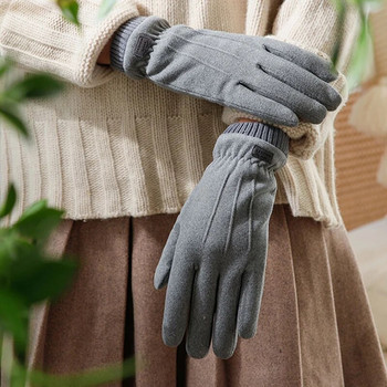 Модни зимни дамски ръкавици със сензорен екран Топли дебели кадифени дамски пълни пръсти Ветроустойчиви женски ръкавици за шофиране на открито