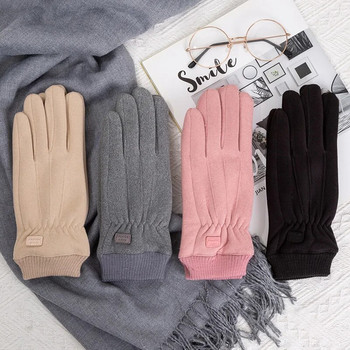 Модни зимни дамски ръкавици със сензорен екран Топли дебели кадифени дамски пълни пръсти Ветроустойчиви женски ръкавици за шофиране на открито