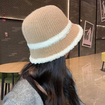 Φθινοπωρινά και χειμωνιάτικα γυναικεία καπέλα κουβά Καπέλα θόλου για γυναικεία μαλλί αρνιού Ακρυλικό πλεκτό 56-58cm Χρώμα αντίθεσης Ζεστό απαλό 2023 Νέο