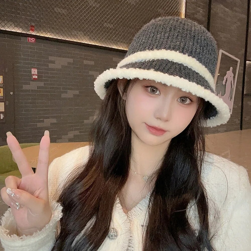 Rudens ir žiemos moteriškos kepuraitės kupolinės kepuraitės, skirtos moteriškoms ėriukų vilnai, akrilo trikotažas 56-58 cm kontrasto spalva šilta minkšta 2023 m. Nauja