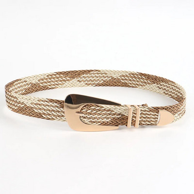 Sieviešu dizaineru jostas salmu pinuma zelta manuālas pītas jostas sievietēm neregulāras metāla sprādzes jostas kleitas apģērbu aksesuāri