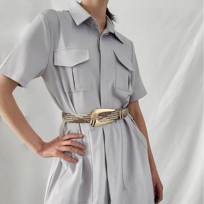 Sieviešu dizaineru jostas salmu pinuma zelta manuālas pītas jostas sievietēm neregulāras metāla sprādzes jostas kleitas apģērbu aksesuāri