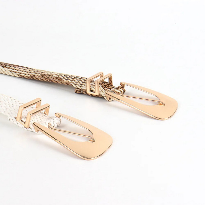 Sieviešu dizaineru jostas salmu pinuma zelta manuālas pītas jostas sievietēm neregulāras metāla sprādzes jostas kleitas apģērbu aksesuāri