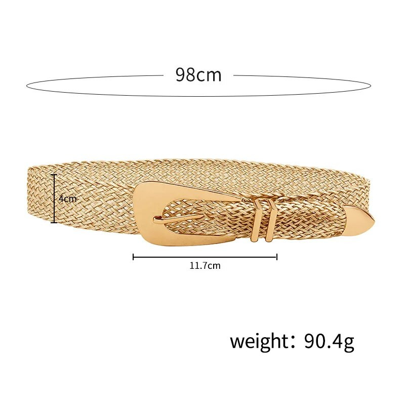 Sieviešu dizaineru jostas salmu pinuma zelta manuālas pītas jostas sievietēm neregulāras metāla sprādzes jostas kleitas apģērbu aksesuāri