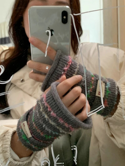 Krāsaini svītru cimdi Sieviešu ziemas cimdi Adīti piedurkņu cimdi Ziemas meitene Studentu vienkrāsaini trikotāžas cimdi sievietēm