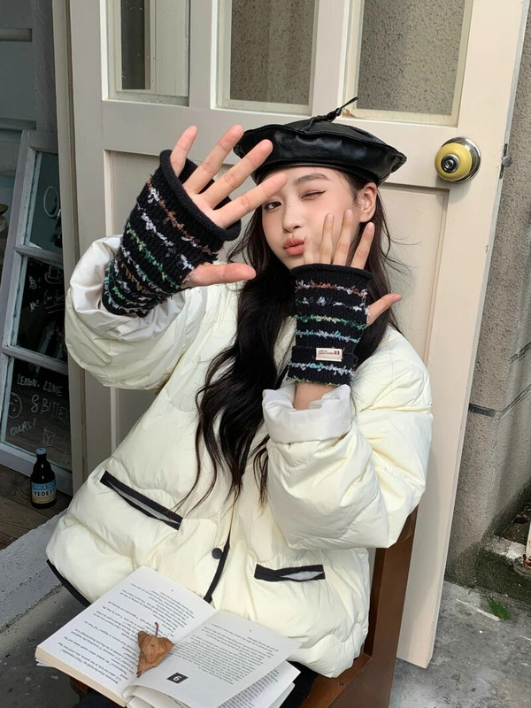 Krāsaini svītru cimdi Sieviešu ziemas cimdi Adīti piedurkņu cimdi Ziemas meitene Studentu vienkrāsaini trikotāžas cimdi sievietēm