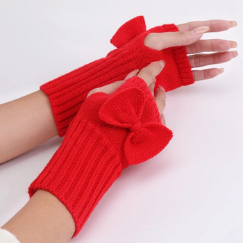 Γυναικεία πλεκτά γάντια Μαλακά γάντια θερμάστρα για τα χέρια Γάντια χωρίς δάχτυλα Γυναικεία γάντια παπιγιόν για κορίτσια πανκ γοτθικά γάντια μαύρα γάντια