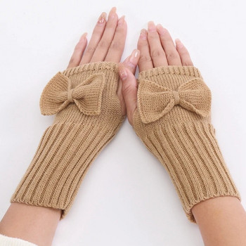 Дамски плетени ръкавици Меки нагреватели за ръце Ръкавици без пръсти Дамски ръкавици с ръкавици с панделка Момичета Пънк готически ръкавици Черни ръкавици