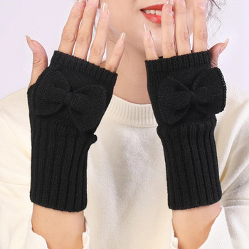 Дамски плетени ръкавици Меки нагреватели за ръце Ръкавици без пръсти Дамски ръкавици с ръкавици с панделка Момичета Пънк готически ръкавици Черни ръкавици