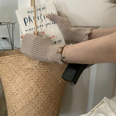 Vienkrāsaini silti puspirkstu cimdi Vienkrāsaini žakarda cimdi bez pirkstiem adīti ziemas cimdi bez pirkstiem sievietēm