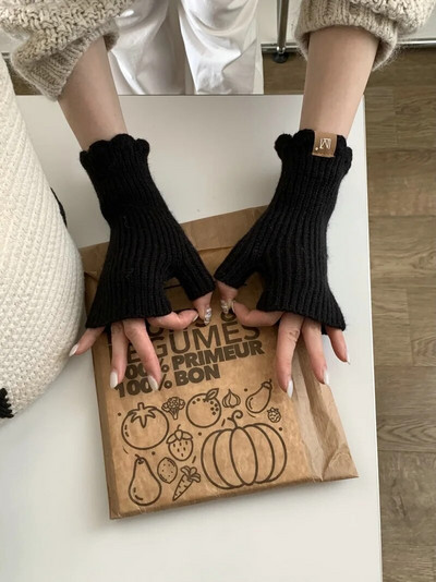 Vienkrāsaini silti puspirkstu cimdi Vienkrāsaini žakarda cimdi bez pirkstiem adīti ziemas cimdi bez pirkstiem sievietēm