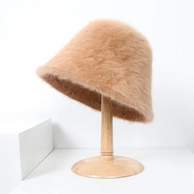 Sapkák Vödör Kalap Kalap Kalap sapka Női Téli Gyapjú Szőrme Vastag Meleg Téli Női Kalap Vödör Fehér Fekete Sombreros Kazetták