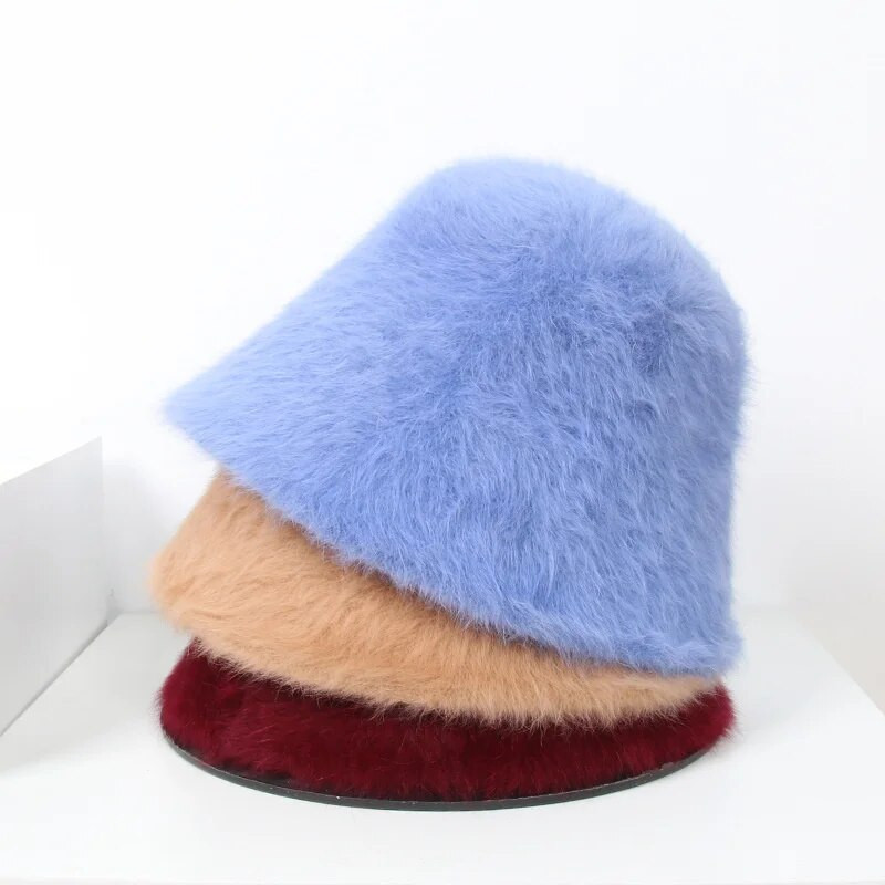 Sapkák Vödör Kalap Kalap Kalap sapka Női Téli Gyapjú Szőrme Vastag Meleg Téli Női Kalap Vödör Fehér Fekete Sombreros Kazetták