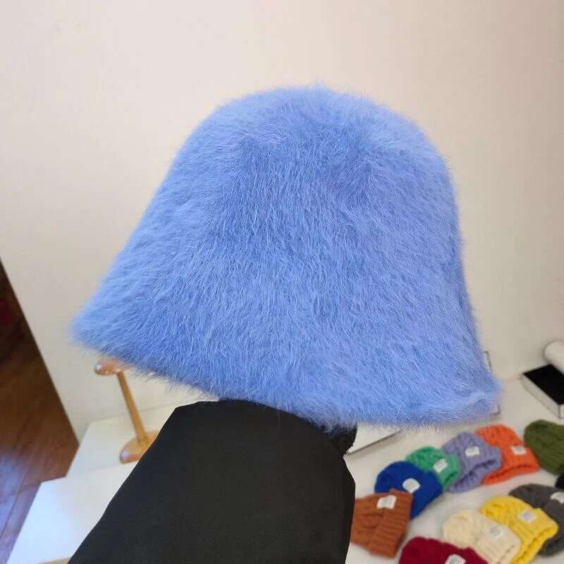 Sapkák Vödör Kalap Kalap Kalap sapka Női Téli Gyapjú Szőrme Vastag Meleg Téli Női Kalap Vödör Fehér Fekete Sombreros Kazetták