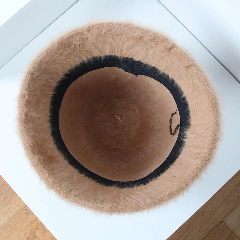 Sapkák Vödör Kalap Kalap Kalap sapka Női Téli Gyapjú Szőrme Vastag Meleg Téli Női Kalap Vödör Fehér Fekete Sombreros Kazetták