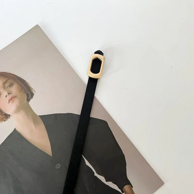 Ženske traperice, modni svestrani smeđi tanki remen oko struka, vintage crna legirana kopča, ukrasni pojas, odjevni dodaci