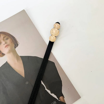 Ženske traperice, modni svestrani smeđi tanki remen oko struka, vintage crna legirana kopča, ukrasni pojas, odjevni dodaci