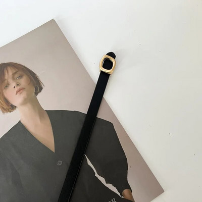 Ženske traperice, modni svestrani smeđi tanki remen oko struka, vintage crna legirana kopča, ukrasni pojas, odjevni dodaci