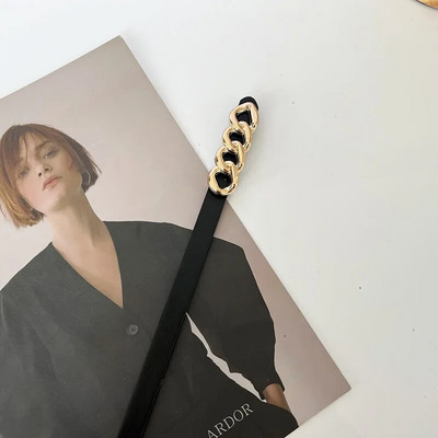 Ženske traperice, modni svestrani smeđi tanki remen oko struka, vintage crna legirana kopča, ukrasni pojas, odjevni dodaci