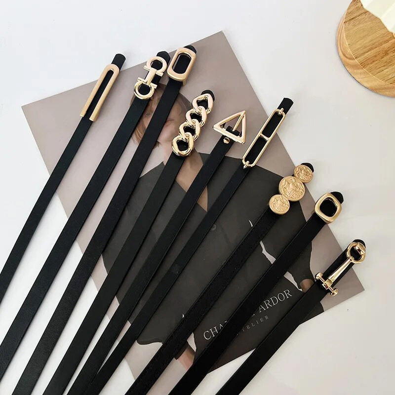 Ženske traperice, modni svestrani smeđi tanki remen oko struka, vintage crna legirana kopča, ukrasni pojas, odjevni dodaci