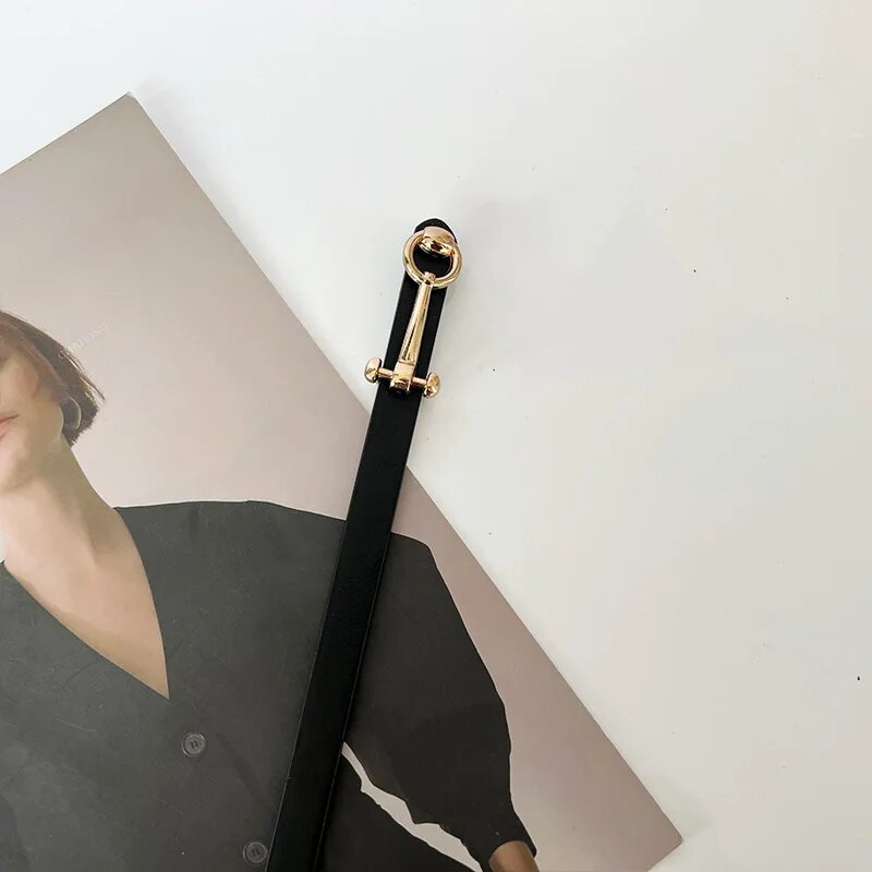 Ženske traperice, modni svestrani smeđi tanki remen oko struka, vintage crna legirana kopča, ukrasni pojas, odjevni dodaci