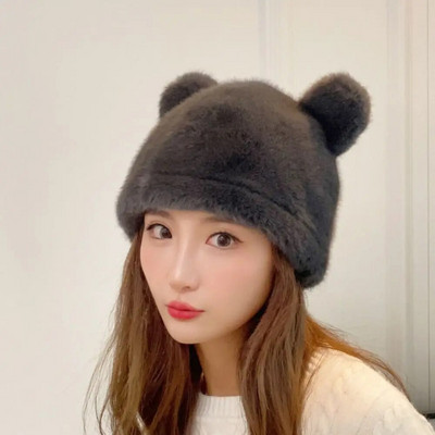 Plišane kape za slušalice Modna zimska topla zaštita za uši Krznena kapa s kantom Jednobojna kapa s medvjeđim ušima Kapa s kapom Žene Djevojke