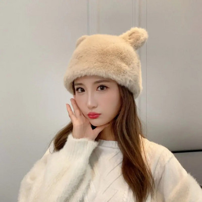Plišane kape za slušalice Modna zimska topla zaštita za uši Krznena kapa s kantom Jednobojna kapa s medvjeđim ušima Kapa s kapom Žene Djevojke