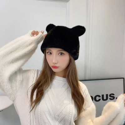 Plišane kape za slušalice Modna zimska topla zaštita za uši Krznena kapa s kantom Jednobojna kapa s medvjeđim ušima Kapa s kapom Žene Djevojke