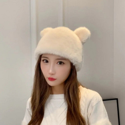 Plišane kape za slušalice Modna zimska topla zaštita za uši Krznena kapa s kantom Jednobojna kapa s medvjeđim ušima Kapa s kapom Žene Djevojke
