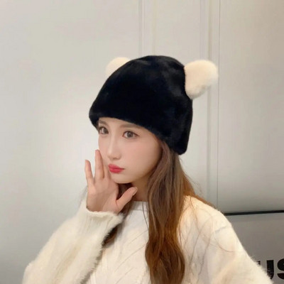 Plišane kape za slušalice Modna zimska topla zaštita za uši Krznena kapa s kantom Jednobojna kapa s medvjeđim ušima Kapa s kapom Žene Djevojke