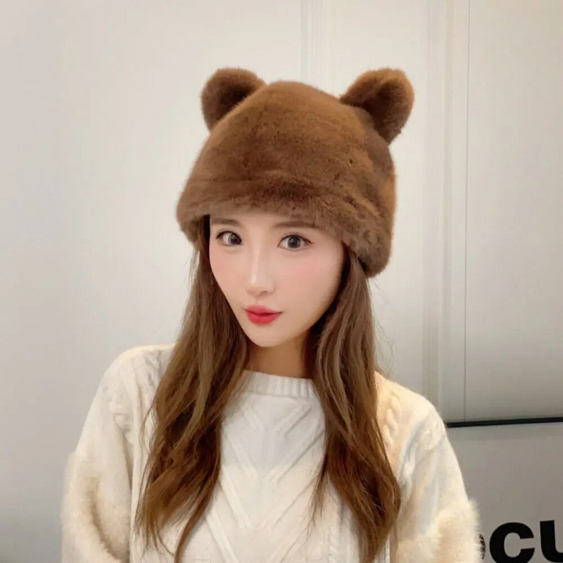 Plišane kape za slušalice Modna zimska topla zaštita za uši Krznena kapa s kantom Jednobojna kapa s medvjeđim ušima Kapa s kapom Žene Djevojke