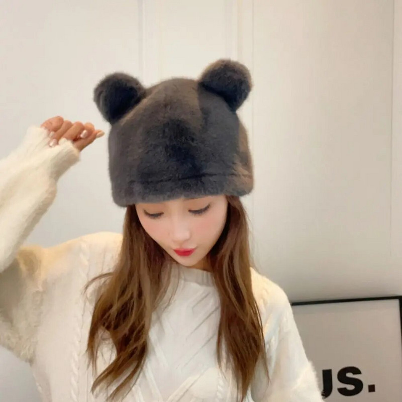 Plišane kape za slušalice Modna zimska topla zaštita za uši Krznena kapa s kantom Jednobojna kapa s medvjeđim ušima Kapa s kapom Žene Djevojke