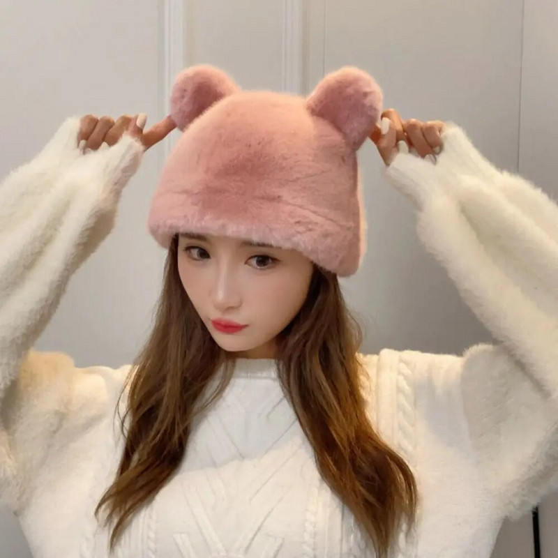 Plišane kape za slušalice Modna zimska topla zaštita za uši Krznena kapa s kantom Jednobojna kapa s medvjeđim ušima Kapa s kapom Žene Djevojke