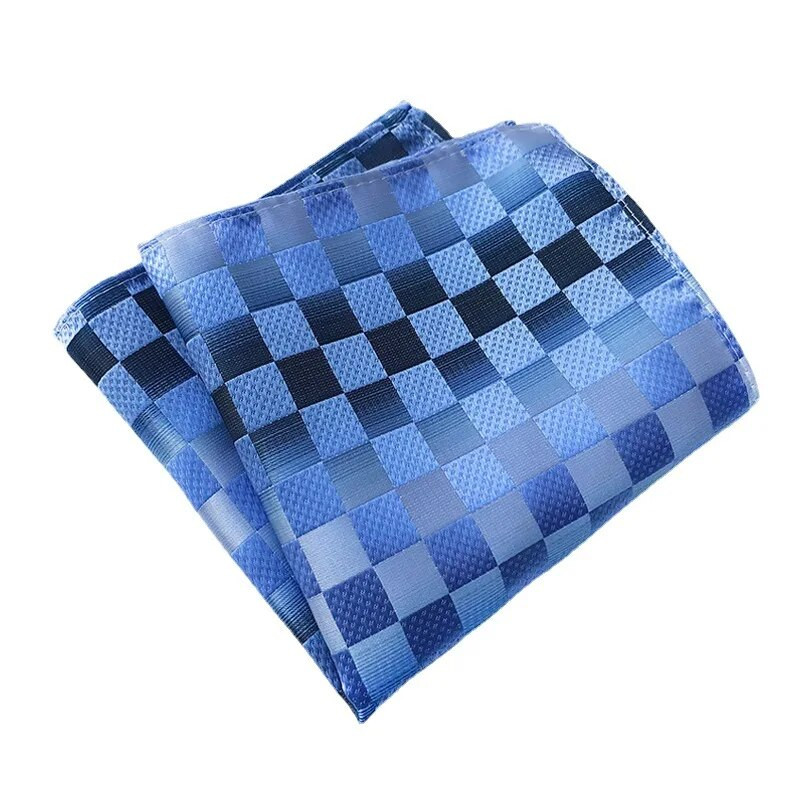 25*25 cm-es divatos sokoldalú sötétkék, tömör csíkos kockás poliészter zseb négyzet férfi női kauzális zsebkendő kiegészítők