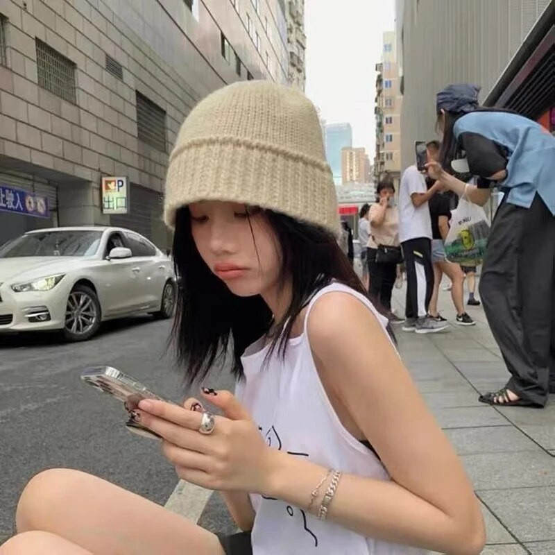 Vödörsapkák Női Kötés Szilárd téli szélálló kültéri Campaniform utcai viselet Hangulatos egyszerű koreai stílusú új érkezés sapkák női