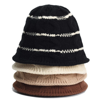 Καπέλο κουβά μονόχρωμο καπέλο Ιαπωνίας Μαλακό πλεκτό Γυναικείο Κορεάτικο πλεκτό Χειμερινό ζεστό καπέλο Streetwear Παχύ καπάκι λεκάνης μαλλί Χειμερινό καπέλο