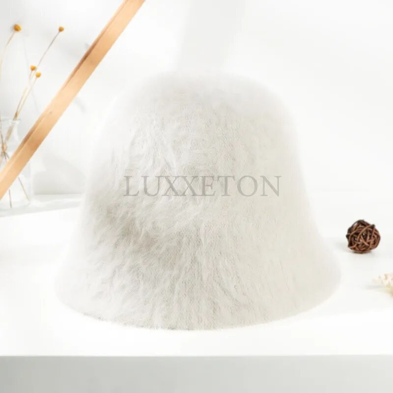 Női halász sapka Téli tömör nyúlszőr sapka Női Retro bolyhos kötött halász sapka női kültéri meleg mosdósapka