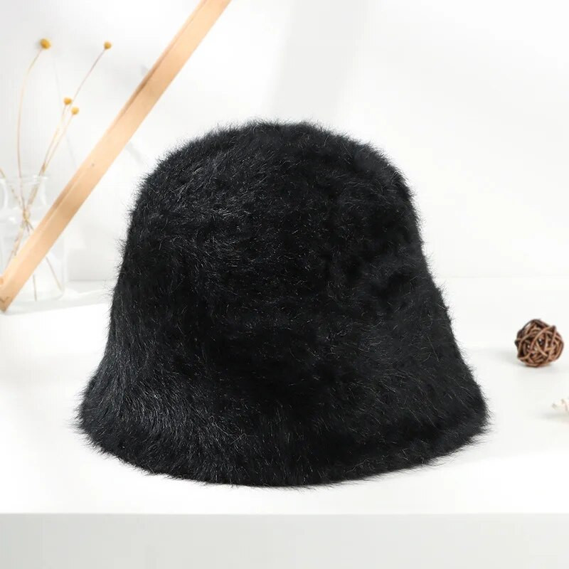 Női halász sapka Téli tömör nyúlszőr sapka Női Retro bolyhos kötött halász sapka női kültéri meleg mosdósapka