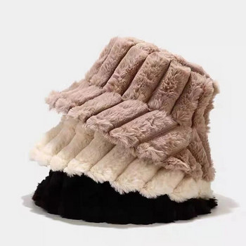 Χειμερινό βελούδινο κάθετη λωρίδα μόδας ρετρό καπέλο με κάδο για κορίτσια Καπέλο ψαρά φαρδύ γείσο με χνούδι ζεστό ζεστό καπέλο εξωτερικού χώρου ανθεκτικό στο κρύο