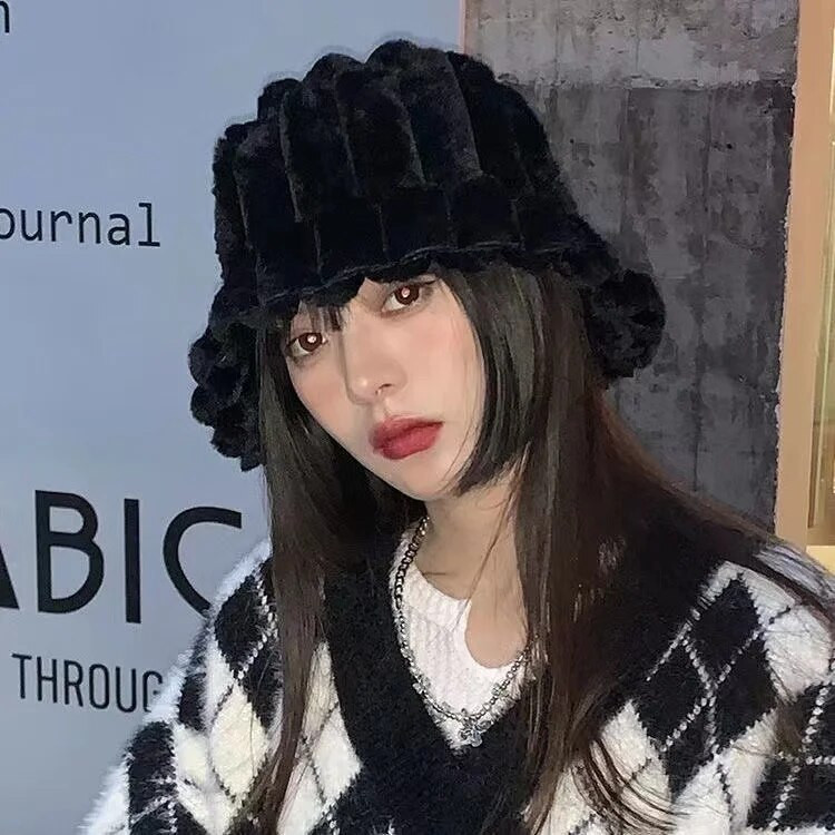 Zimski plišani modni šeširi s okomitim prugama za djevojke Ribarski šešir sa širokim obodom s paperjem Vruća, toplina, šešir za van, otporan na hladnoću