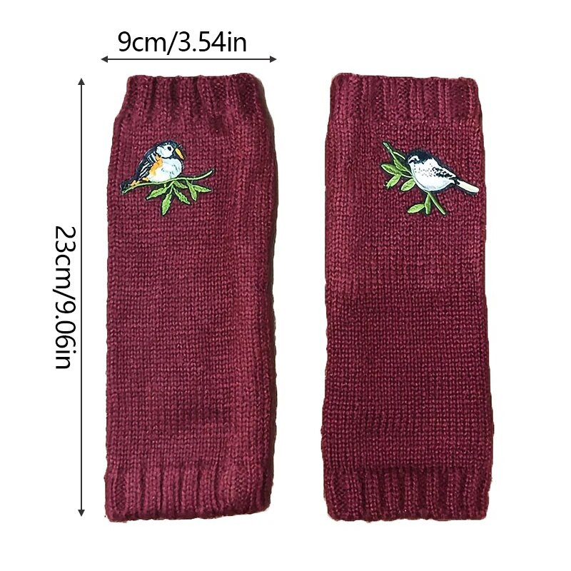 2023 Nove ženske rukavice s rupom za palac Tople rukavice s izvezenim pticama Pletene rukavice s izvezenim pticama Duge tople rukavice bez prstiju